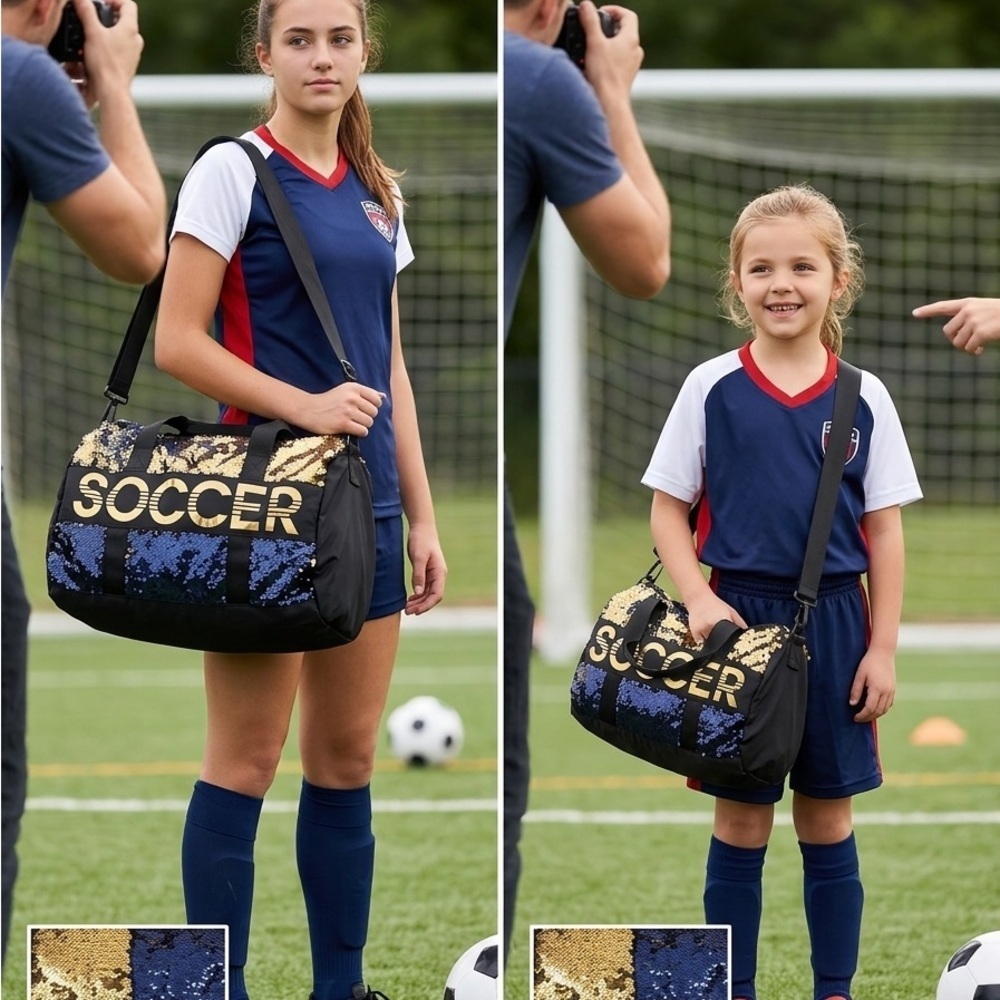 Justice Navy Sequin & Gold Soccer Weekender Bag - Picture 3 of 8